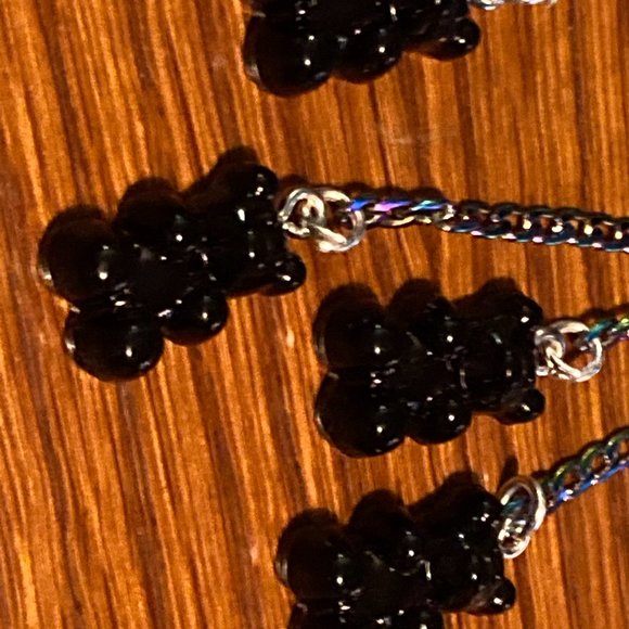 Triple Scummy Bear Black and Rainbow Dangle Earrings - Picture 4 of 4
